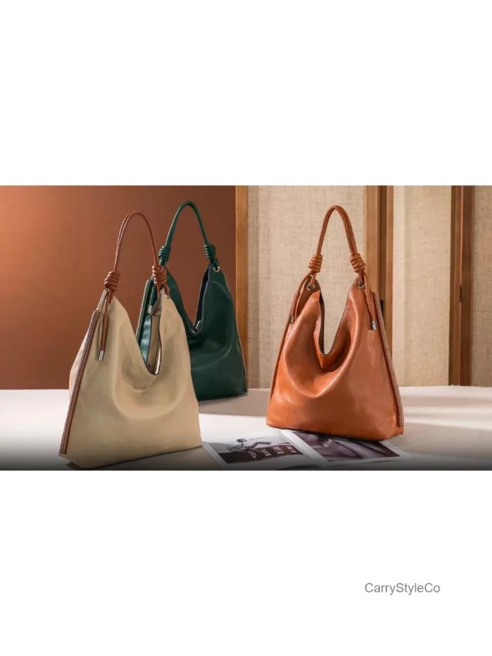 Slouchy Vegan Leather Hobo Shoulder Bag Knotted Handle Large